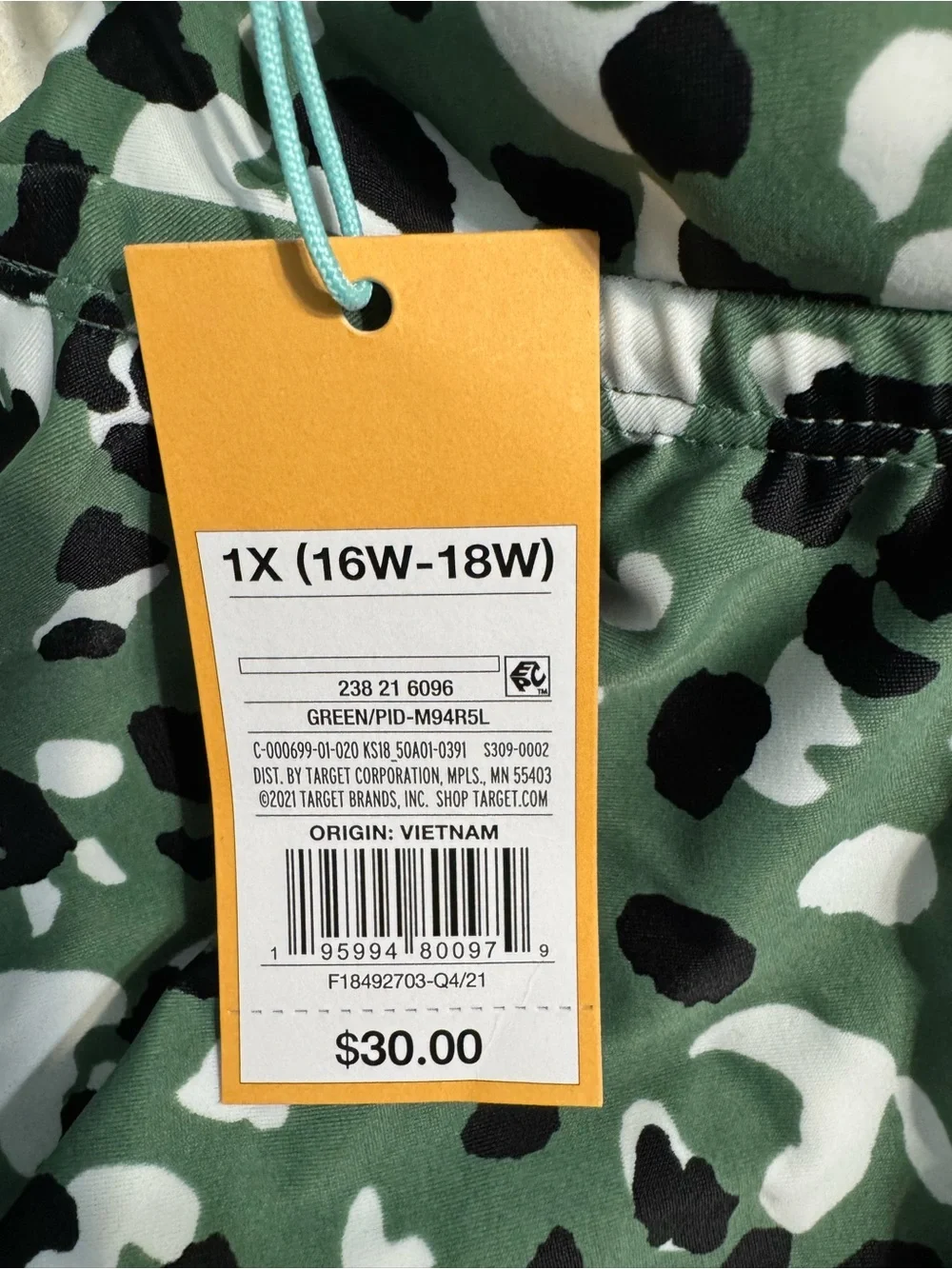 Kona Sol Green and Black Leopard Print Tankini Swim Top NWT